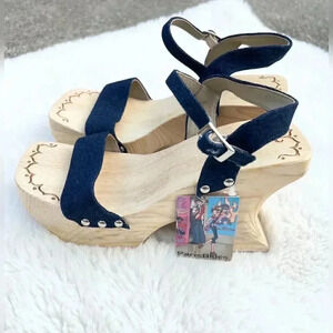 90s Y2K Paris Blue Denim Chunky Clogs DEADSTOCK New With Tag SUPER RARE